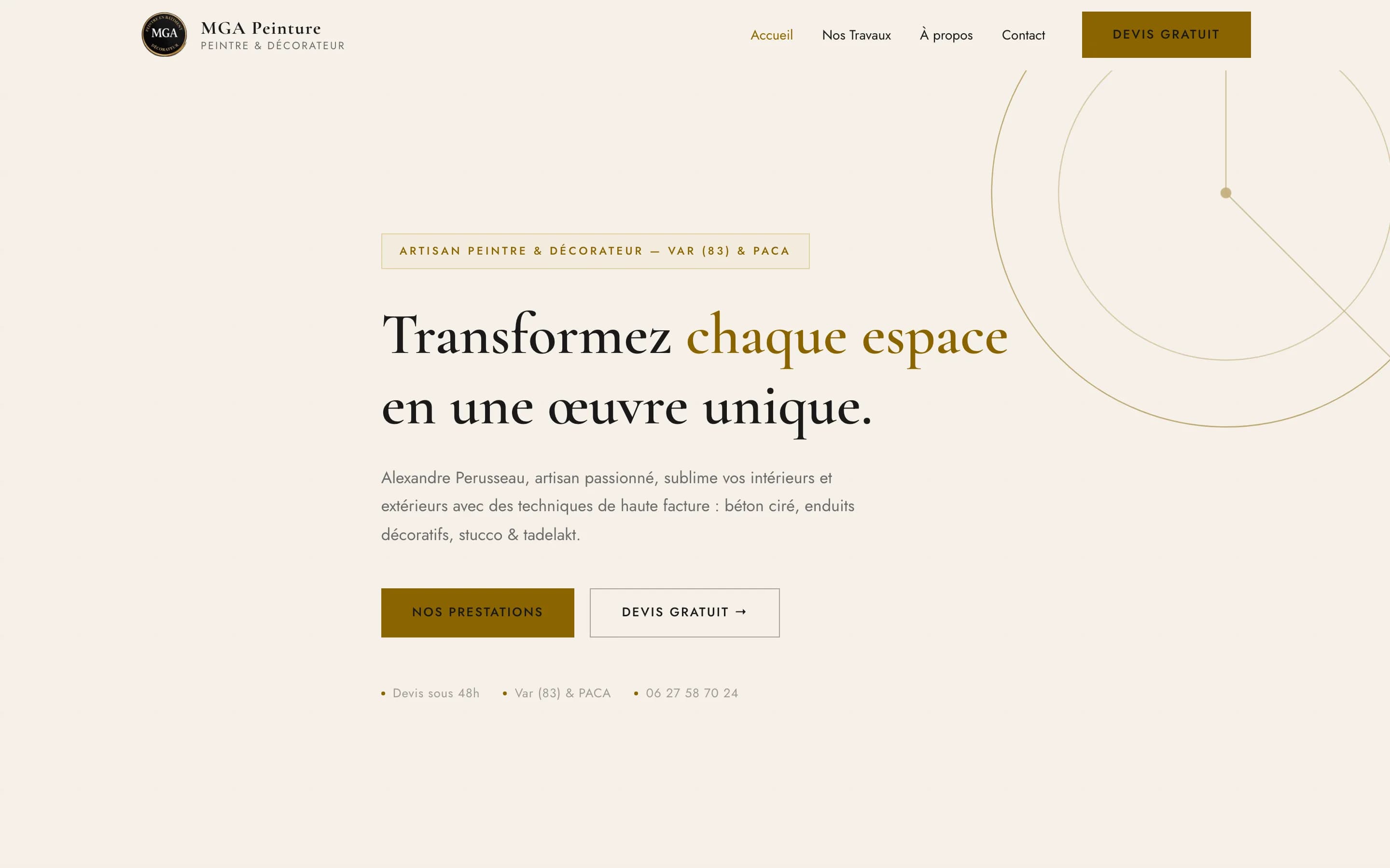 Page d’accueil du site de MGA Peinture, peintre en bâtiment